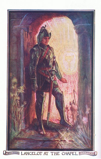 Lancelot Şapel'de, Longmans Green and Co tarafından yayınlanan 'The Book of Romance'dan bir illüstrasyon by English School