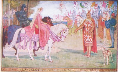 Lancelot, Longmans Green and Co tarafından yayınlanan 'The Book of Romance'dan Guenevere'yi Arthur'a getiriyor. by English School