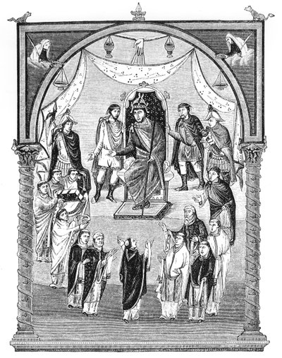 Lat 1 f.423r Fransa Kralı Kel Charles (823-77) tahta çıktı, başrahip Vivian tarafından Tours
