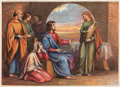 Lazarus ve kız kardeşleri (renkli taş baskı) by English School