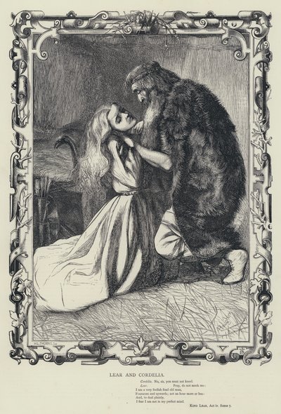 Lear ve Cordelia, Kral Lear, Perde IV, Sahne 7 (gravür) by English School