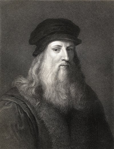 Leonardo da Vinci (1452-1519) gravürü) by English School
