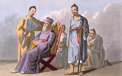 Lewchewan Şefi ve Görevlileri, 1820 (renkli aquatint) by English School