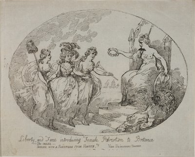 Kadın Vatanseverliğini Tanıtan Özgürlük ve Şöhret; Britannia ve Devonshire Düşesi (gravür) by English School