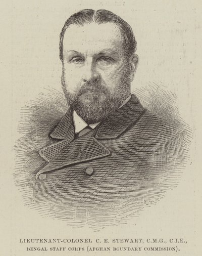 Yarbay CE Stewart, CMG, CIE, Bengal Kurmay Kolordusu (Afgan Sınır Komisyonu) (gravür) by English School