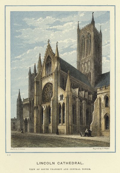 Lincoln Katedrali, güney transept ve merkez kulenin görünümü by English School