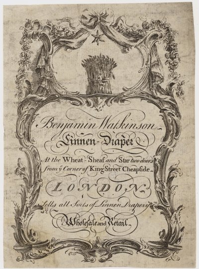 Keten Draper, Benjamin Watkinson, ticaret kartı. by English School