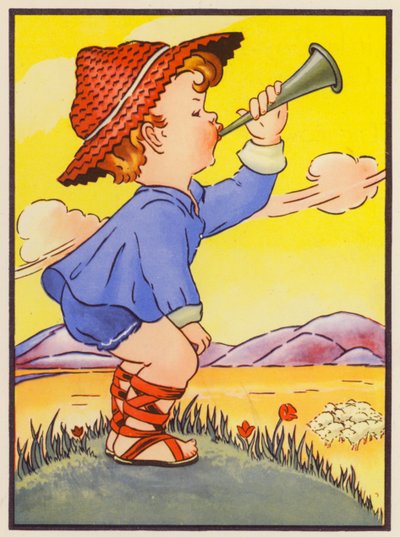 "Little Boy Blue, come blow your horn" (renkli taş baskı) by English School