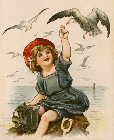 Martıları besleyen küçük kız (renkli taş) by English School