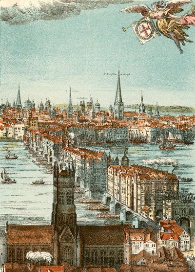 Londra Köprüsü (renkli gravür) by English School