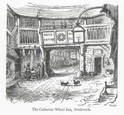 Londra Kulüpleri: The Catharine Wheel Inn, Southwark (gravür) by English School