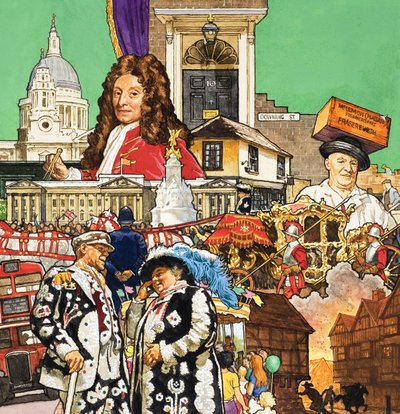 Londra Montajı (kağıt üzerine guaj) by English School