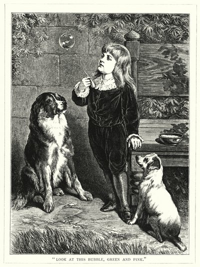 "Şu baloncuğa bakın, yeşil ve pembe" (gravür) by English School