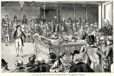 Lord John Russell Avam Kamarasında Reform Tasarısını sunarken (gravür) by English School