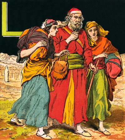 Lut karısı ve kızlarıyla birlikte (renkli taş baskı) by English School