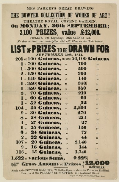 Piyango reklamı. Bowyer Sanat Eserleri Koleksiyonu by English School