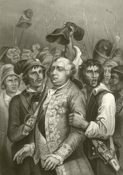 Louis XVI, Tuileries ziyaretlerinde kalabalık tarafından tehdit edildi by English School