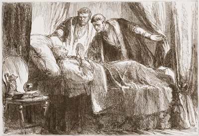 Luther ölüm döşeğinde, James Aitken Wylie (1808-1890) tarafından yazılan Protestanlığın Tarihinden bir örnek, pub. 1878 by English School