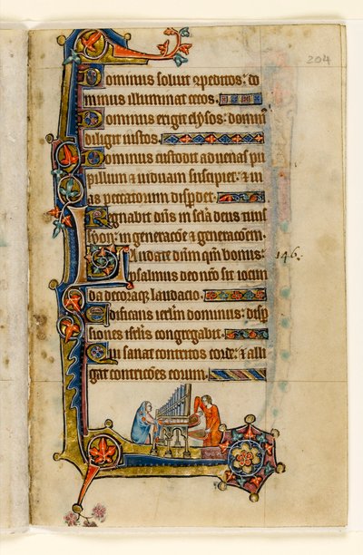 MS 1-2005, fol. 204r: Organ Çalma, Macclesfield Mezmurundan marjinal dekorasyon, Sarum Kullanımı, Doğu Anglia, c.1330 by English School