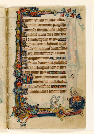 MS 1-2005, fol. 98r: Bir Dilenci ve Zengin Bir Domuz (?), Macclesfield Mezmurundan marjinal dekorasyon, Sarum Kullanımı, Doğu Anglia, c.1330 by English School
