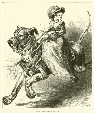 Minik Matmazel Köpeğine Biniyor (gravür) by English School