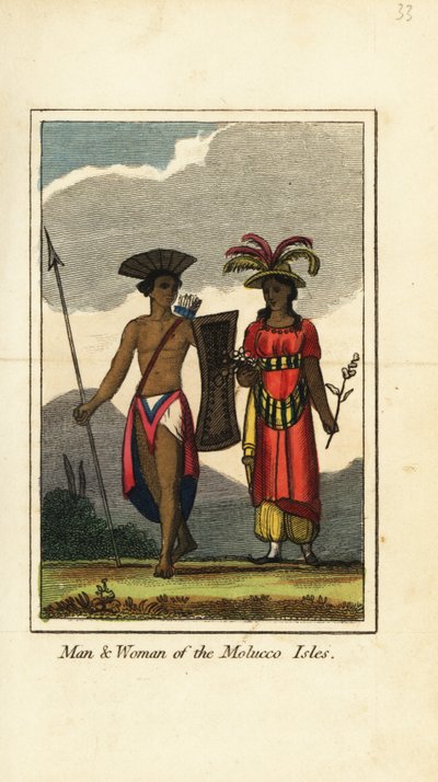 Molucco Adaları'nın (Maluku Adaları) erkek ve kadını by English School