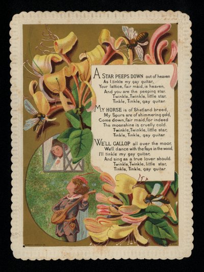 Sevgilisine ve hanımeline serenat yapan adam, tebrik kartı (chromolitho) by English School