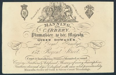 Manning, geç Carnery, plumassier, ticaret kartı by English School