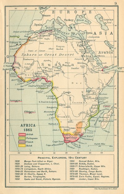Harita: Afrika 1865 (renkli lito) by English School