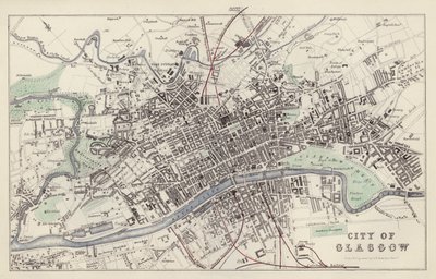 Harita: Glasgow Şehri, GH Swanston, Edinburgh tarafından çizilmiş ve oyulmuş (renkli taş) by English School