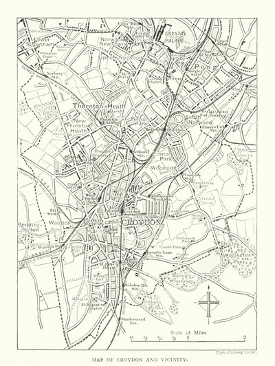 Croydon ve Çevresi Haritası (gravür) by English School