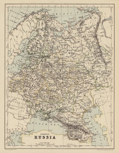 Avrupa Rusya Haritası (renkli taş baskı) by English School