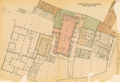 Guildhall, Londra Haritası ve yaklaşık 1750 civarı by English School