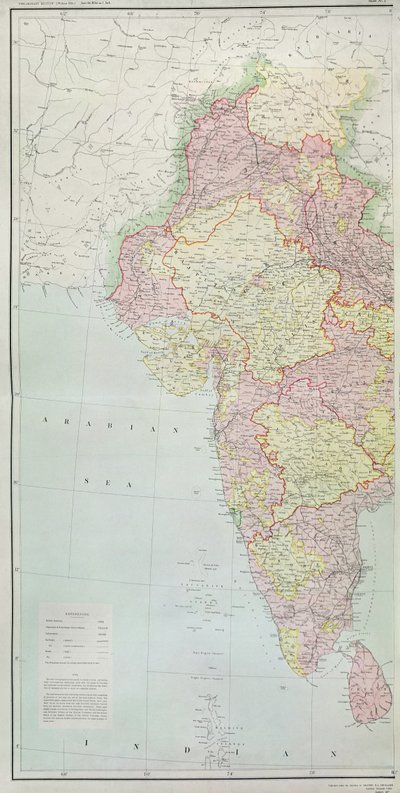 Hindistan Haritası, Albay H.R. Thuillier, R.E., Hindistan Genel Müfettişi, 1877 başkanlığında yayınlandı. by English School