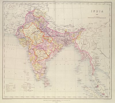 Hindistan Haritası, Albay H.R. Thuillier, R.E., Hindistan Genel Müfettişi, 1882 yönetiminde yayınlandı. by English School