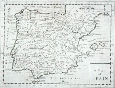 İspanya ve Portekiz haritası, 18. yüzyılın sonlarında (gravür) by English School