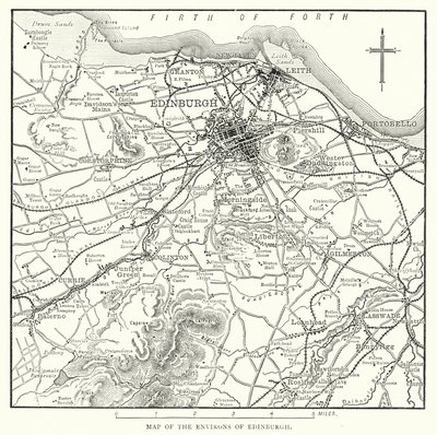 Edinburgh Çevre Haritası (gravür) by English School