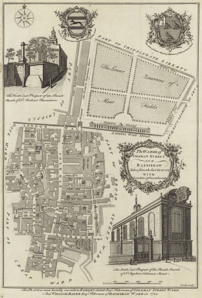 Coleman Street ve Bassishaw, Londra koğuşlarının Haritası by English School