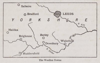 Yorkshire Yün Kasabalarını gösteren harita (lito) by English School