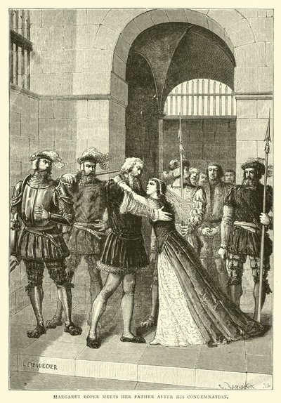 Margaret Roper, mahkumiyetinden sonra babasıyla tanışıyor by English School