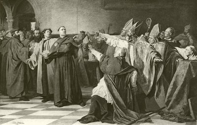 Martin Luther, Solucanlar Konseyi huzurunda (gravür) by English School