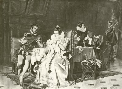 Mary Stuart ve Rizzio (gravür) by English School