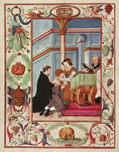 Mary Tudor skroful bir çocuğa dokunuyor by English School