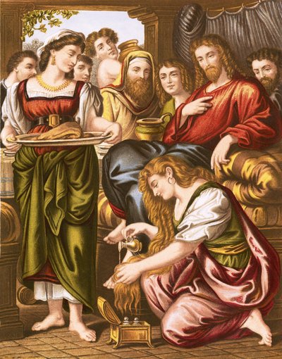 Mary anointing the feet of Jesus by English School