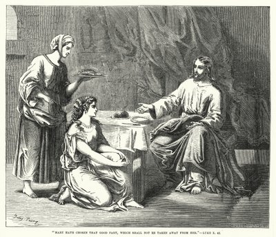 Meryem, kendisinden alınamayacak olan iyi kısmı seçti, Luka X, 42 (gravür) by English School