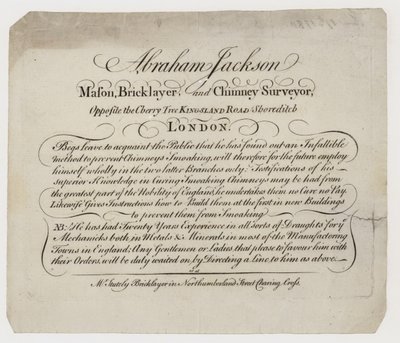 Mason, Abraham Jackson, ticaret kartı by English School