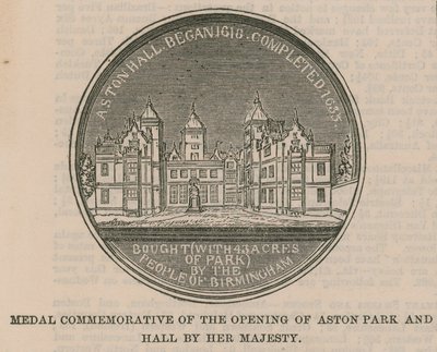 Majesteleri tarafından Aston Park ve Hall açılışının hatıra madalyası by English School