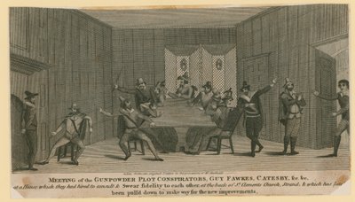 Barut Komplosu komplocularının buluşması, Guy Fawkes, Catesby, vb. by English School