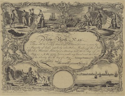 New York Deniz Cemiyeti üyelik belgesi, 1773 by English School
