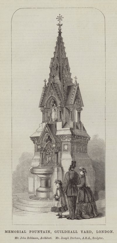 Memorial Fountain, Guildhall Yard, Londra, Bay John Robinson, Mimar, Bay Joseph Durham, ARA, Heykeltıraş (gravür) by English School
